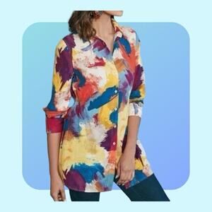 Soft Surroundings Womens Shirt M 8 10 Artsy Painter Palette Button Up Blouse Top